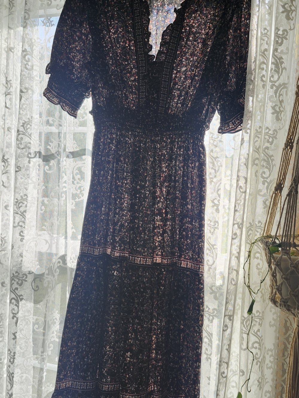Max Studio Black Maxi Dress with Pink Floral Print